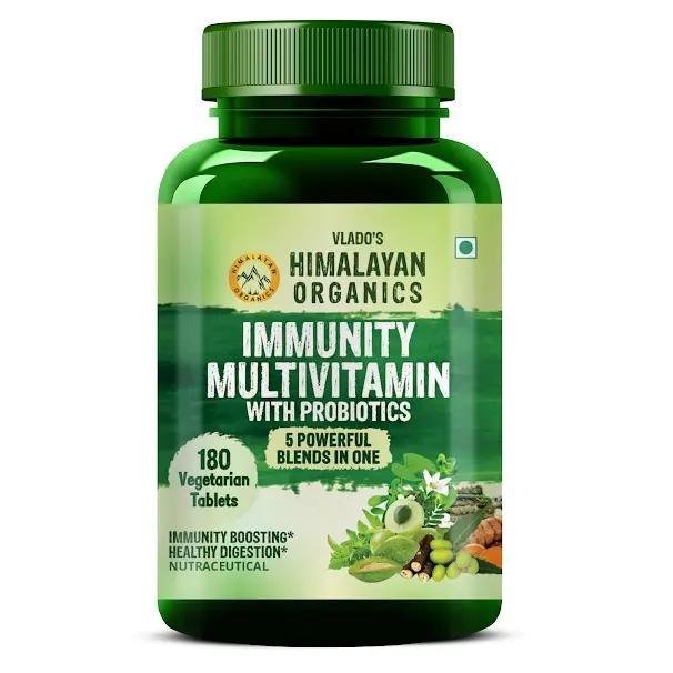 Vlado's Himalayan Organics Immunity Multivitamin with Probiotics (180 Veg Tablets) with Vitamin C, D, K2, Zinc, Ginseng, Giloy, Biotin For Men & Women