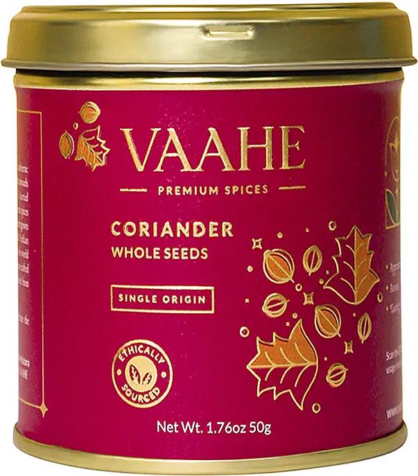 VAAHE Coriander Whole Seeds (Dhania) | Single-Origin (Rajasthan) | Freshly Packed | 100% Pure and Natural | Premium Tin Box (50 gm)