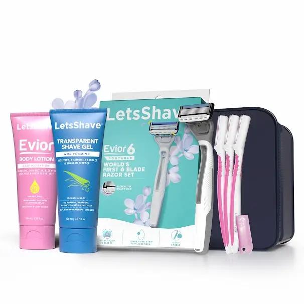 Letsshave Evior 6 Portable- Salon Free Package 2 Evior 6 Portable razor 1 + Face Razor 3 + Body Lotion 100 ml + Transparent gel 100 ml+ Travel Pouch