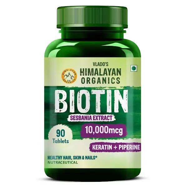 Vlado's Himalayan Organics Biotin 10,000mcg with Keratin + Piperine Supplement For Healthy Hair, Skin & Nails - 90 Veg Tablets