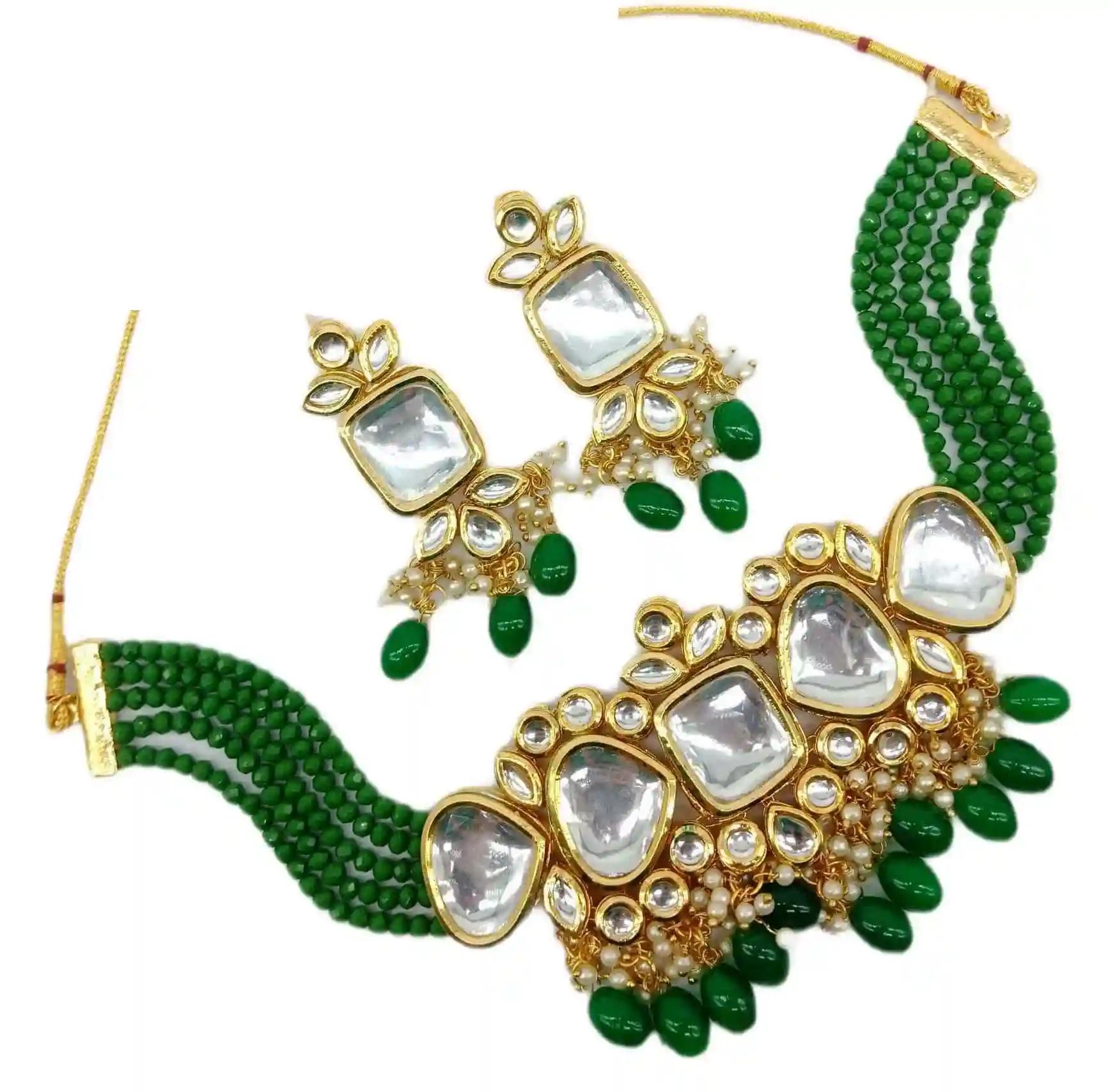 Crystal Polki Kundan Choker Necklace Set With Earring