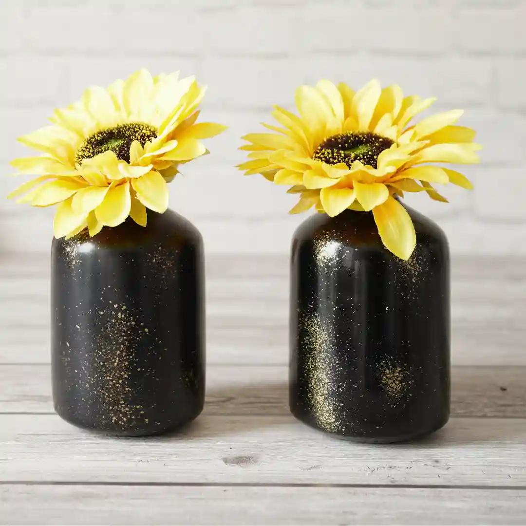 Behoma Metal Flower Vase for Home Decor Bedroom Living Room Office Wedding | Table Decorative Item for Festivals Birthday Spotted Black 1Pcs (10.5 x 15.7 CM) (Flower not Included)