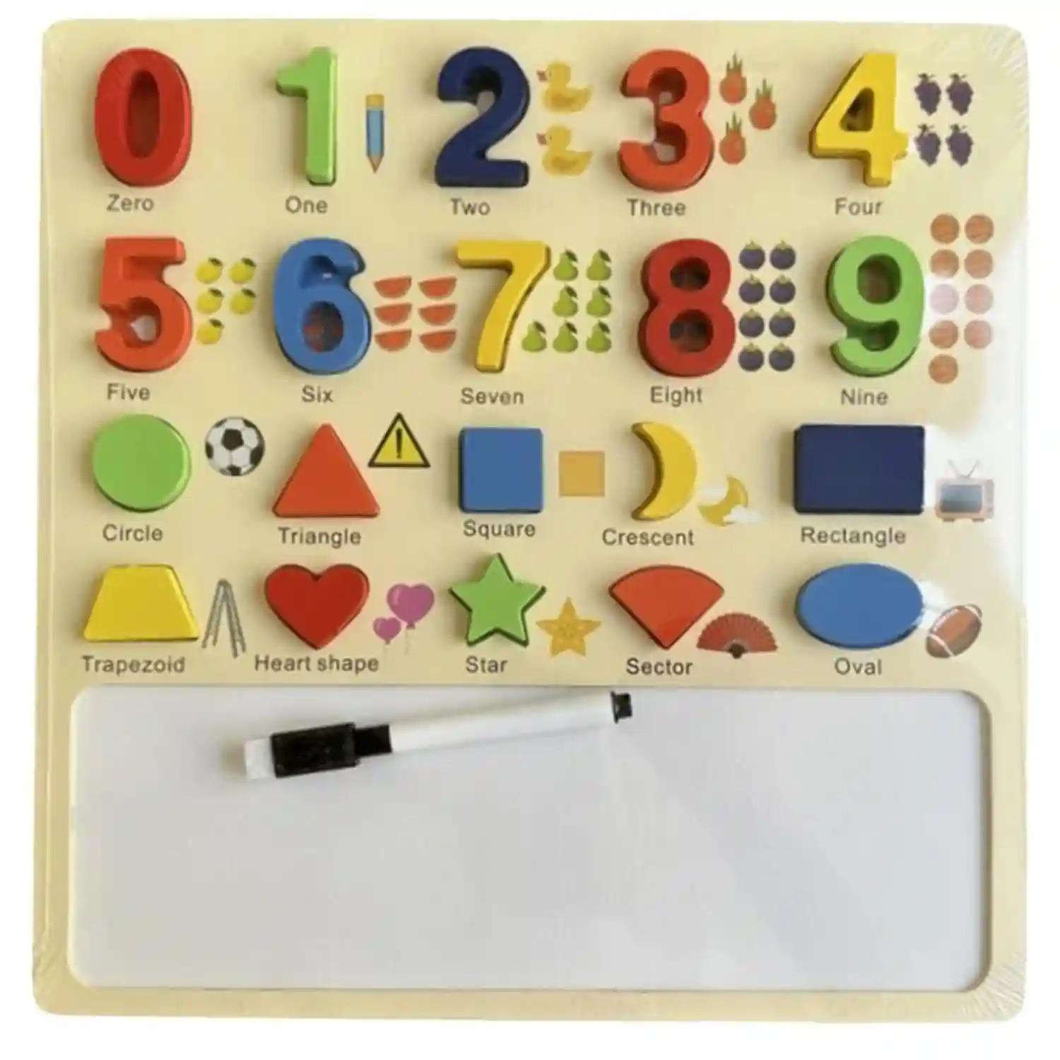 1 to 9 and Shapes Numeric Numbers Toys Puzzles for Kids & Toddlers Educational Searching Tool Developing Mind Gaming Skill Wooden with White Surface Board with Pen (Pack of 1)