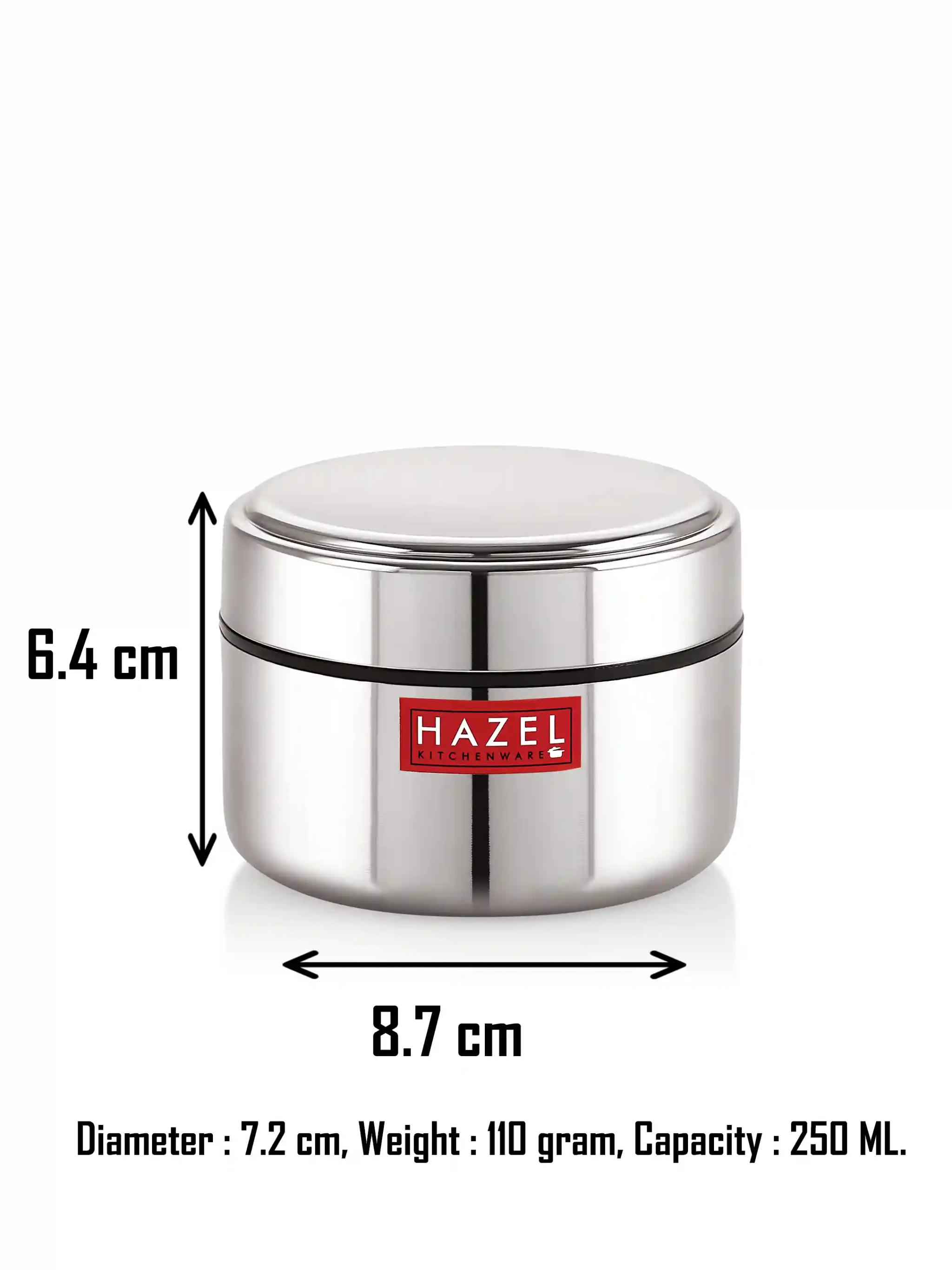 HAZEL Stainless Steel Masala Container Dabbi |Small Container for Spices | Heavy Gauge Airtight Masala Boxes for Kitchen | 250 ml, Silver