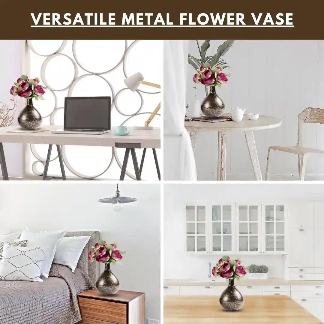 Behoma Metal Flower Vase for Home Decor Bedroom Living Room Office Wedding | Table Decorative Item for Festivals Birthday Crackle Finish Tall Vase (Flower Not Included).