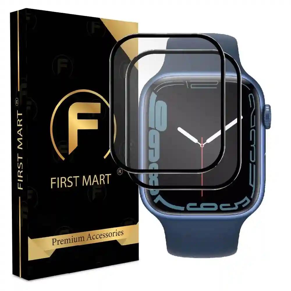 FIRST MART Premium Tempered Glass for Apple Watch Series 9 / Series 8 / Series 7, 45 mm with Edge to Edge Coverage and Easy Installation Kit, Pack of 2