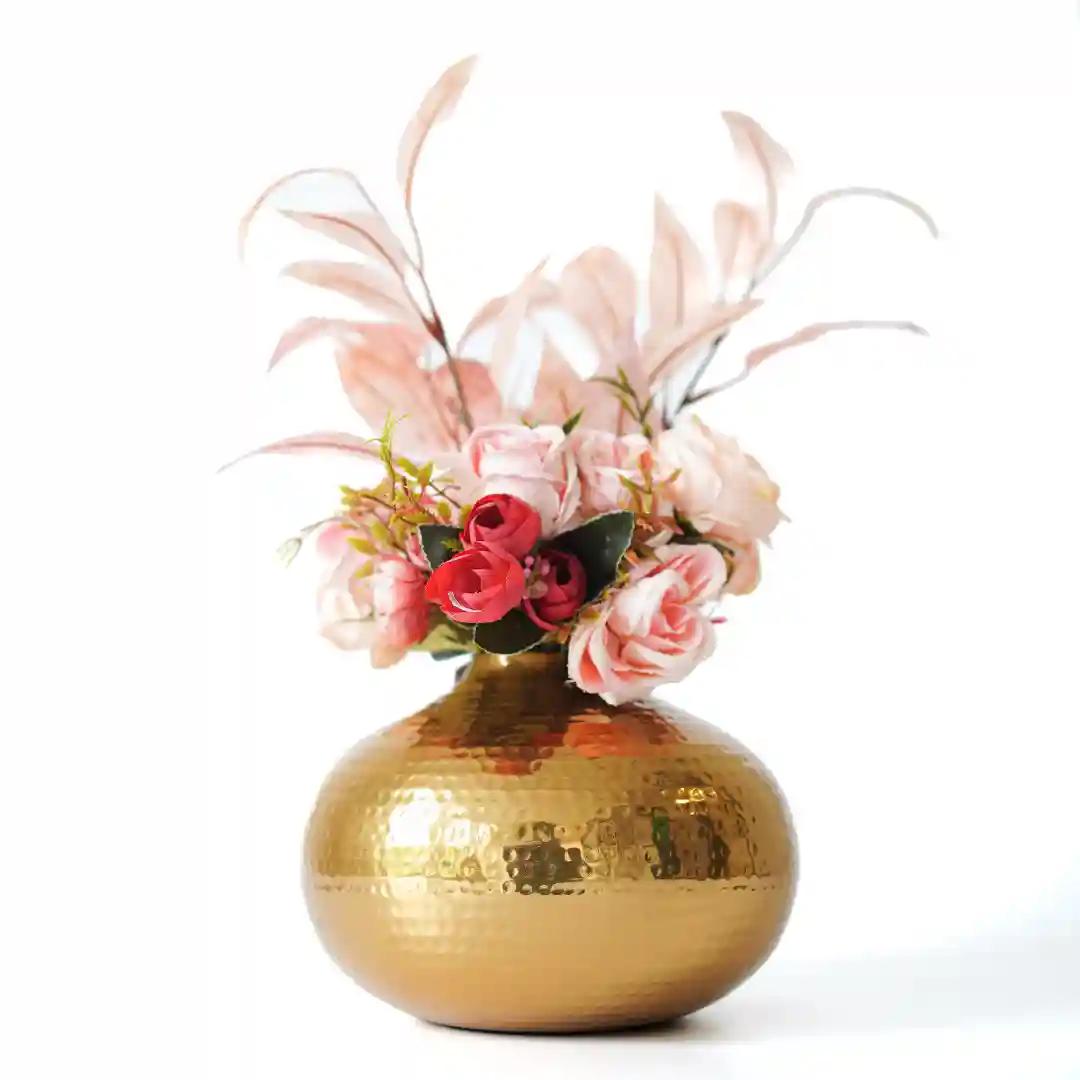 Behoma Metal Flower Vase for Home Decor | Table Decorative Item for Bedroom Living Room Office | Best Gift for Wedding Festivals Birthday | Golden (Set of 2) (Flower not Included)