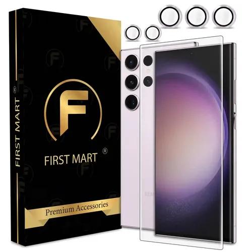 FIRST MART UV Tempered Glass and Pink Camera Rings Protector for Samsung Galaxy S23 Ultra 5G with Edge to Edge Full Screen Coverage and Easy Installation Kit