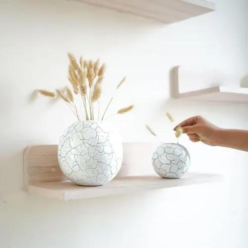 Behoma Metal Crackled Ball Flower Vase for Home Decor | Table Decorative Item for Bedroom Living Room Office Wedding | Best Gift for Birthday Anniversary Festival | Off-white Small & Large (Set of 2)