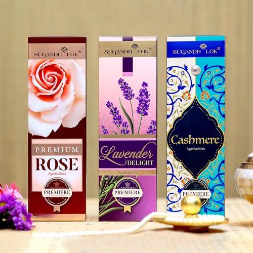 Premium Collection - English Delight Incense Sticks | Fragrance - Premium Rose/Cashmere/Lavender Delight I Recycled Temple Flowers | Non-irritant Smoke - Pack of 3