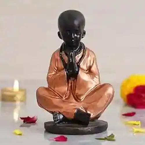 WEBELKART Premium Monk Buddha Showpiece Idol for Home Décor, Living Room, Outdoor, Gift, Home, Peace, Good Luck Diwali Corporate Gifts (6.29" Inches)