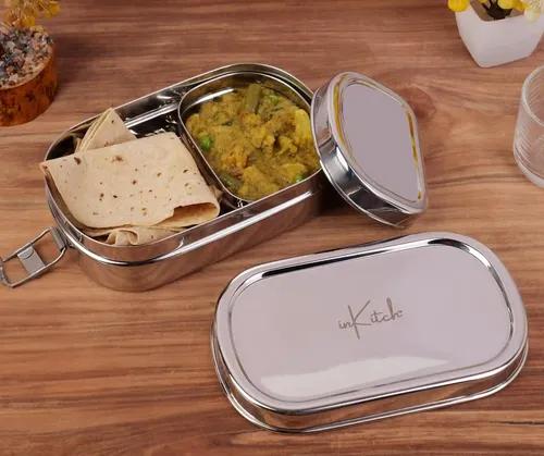 InKitch Stainless Steel Tiffin Box for Kids | Stainless Steel Lunch Box for Kids & Office | Rectangle Lunch Box/Tiffin with Inner Box and Locking Clip