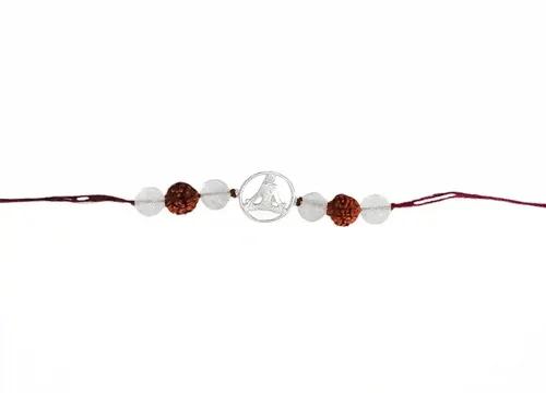 Handmade Sustainable Healing Beads Rakhi | Clear Quartz & Rudraksha | Meditation Charm