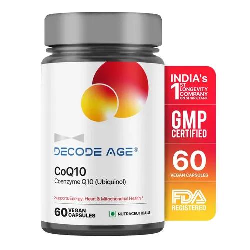 DECODE AGE CoQ10 100mg | Coenzyme Q10 with Piperine | 99% Pure | Higher Energy Levels | Antioxidant | Healthy Heart (60 Vegan Capsules)