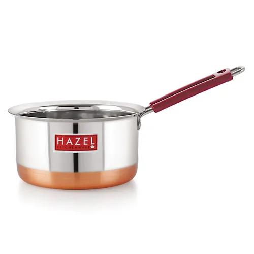 HAZEL Stainless Steel Milk Saucepan Copper Bottom Tea Pan with Fixed Rubber Grip Handle