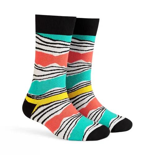 DYNAMOCKS Men's and Women's Combed Cotton Designer Crew Length Socks (Pack of 1) (Multicolour, Free Size)-Crew_Fun_Stripes