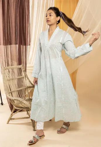 Light Blue Floral Rashidi Kurta