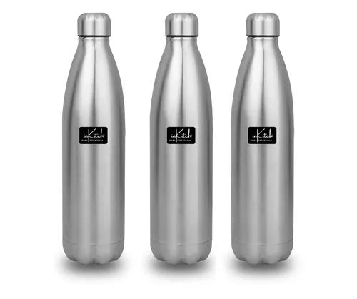 InKitch ISI Certified Stainless Steel Insulated Water Bottle- 24 Hrs Hot or Cold (1000 Ml, 3)