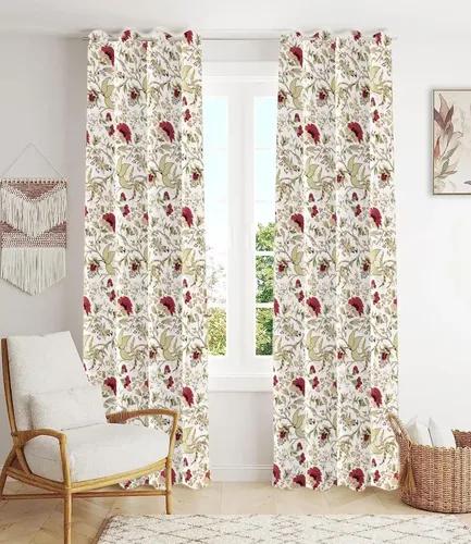 TRANCE HOME LINEN Floral Printed 100% Cotton Long Door Curtain | 10 Feet Semi Room Darkening Curtains | Parda for Living Room Bedroom Office (Calicut White - Set 2, 10ft Long Door Curtain)