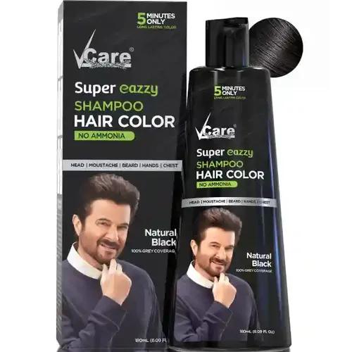 VCare Super Eazzy Hair Colour Shampoo for Women and Men 180ml | Only 5 Minute Root Hair Dye Coloring Kit Head, Moustache, Beard, Hands, Chest | No Parabens, Ammonia And Sulfates