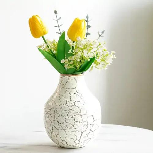 Behoma Metal Flower Vase for Home Decor Bedroom Living Room Office Wedding | Table Decorative Item for Festivals Birthday Off White Bud Shape Small (Flower Not Included)