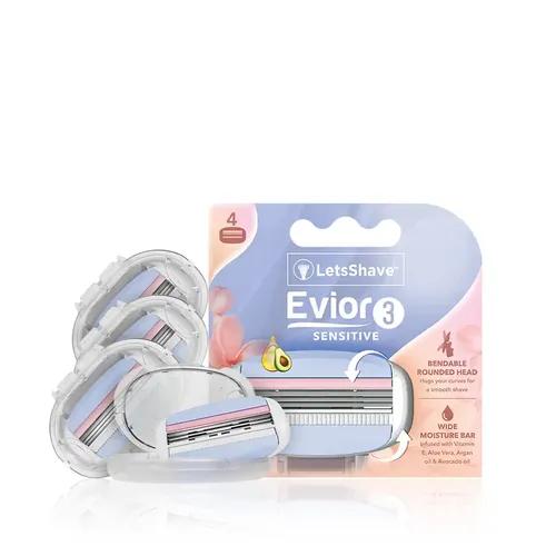 LetsShave Evior 3 Sensitive Blade Refills/Cartridges (Pack Of 4) |Openflow Hair Removal Razor Blades For Women