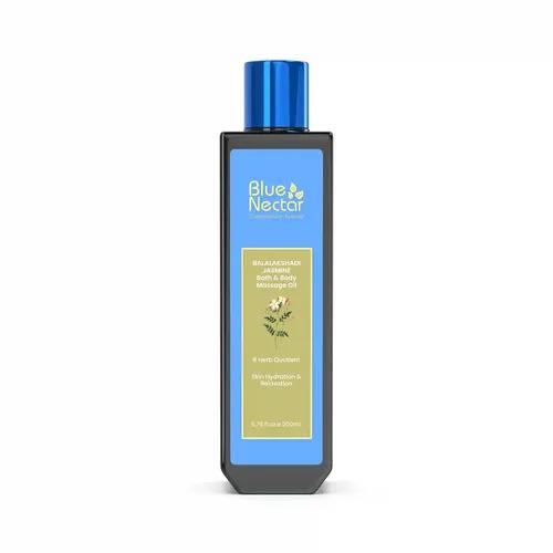 BLUE NECTAR Body Oil for Women & Men |Bath & Body Massage Oil with Ashwagandha & Natural Jasmine Oil | Plant Based Aromatherapy (8 Herbs, 200 ml)