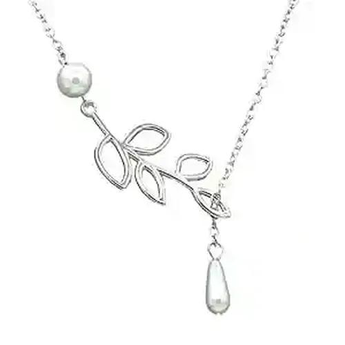 Assymetric Leaf Shape Pearl Drop Hanging Necklace