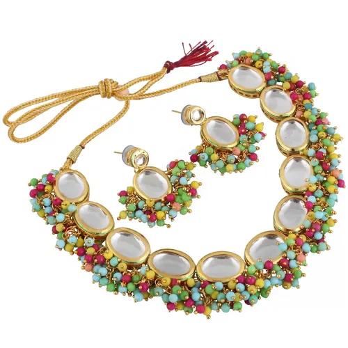 Gold Plated(18k) Kundan Stone With Beads Necklace Set