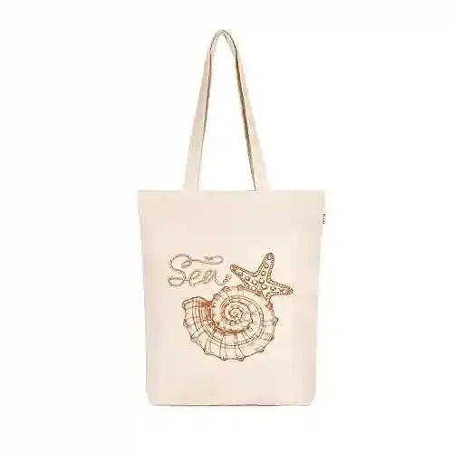 Ecoright Canvas Tote Bags for Women with Zip, College Bag for Girls, 100% Organic Cotton Tote Bag for Shopping, Travel & beach bags for women