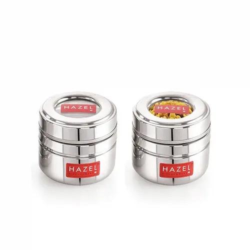 HAZEL Steel Small Container for Kitchen | Transparent Lid Containers for Storage | Small Container for Spices