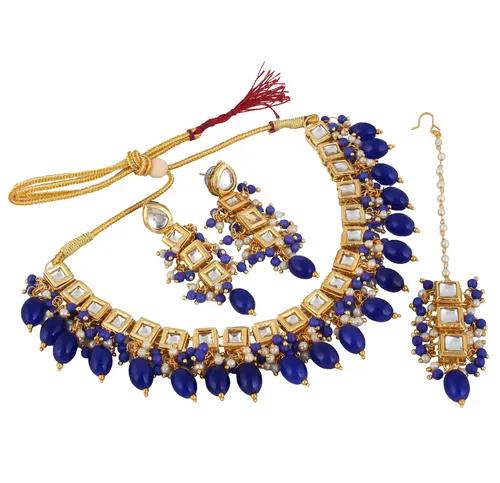 Gold Plated(18k) Meenakari Square Uncut Kundan Choker Necklace Set With Maang Tika