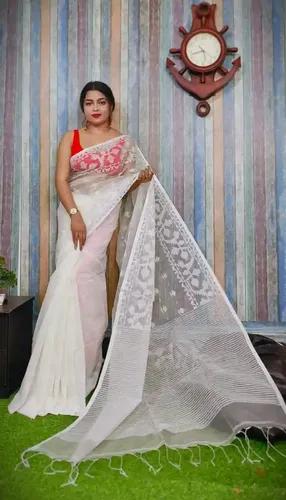 Reshom Silk Handloom Jamdani Saree - White