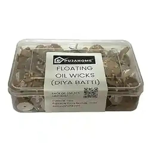 Pujahome Eco-Friendly Cork-Based Floating Oil Wicks Diya Bati Parsi Vat Pack of (250 Wicks), Long-Lasting, Smoke-Free Diya Baatis for Pujas and Festivals