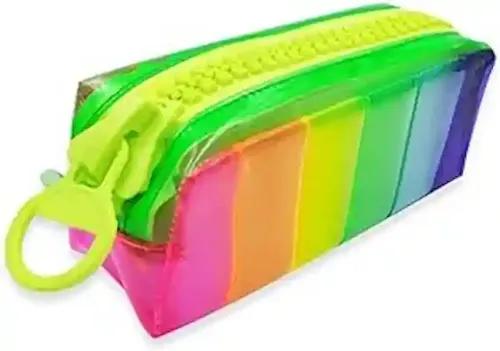 Kunya Big Zip Capacity Rainbow Neon Pencil Case, PVC Clear Pen Case, Pencil Pouch for Toiletries, Cosmetics, Stationery Storage Bag