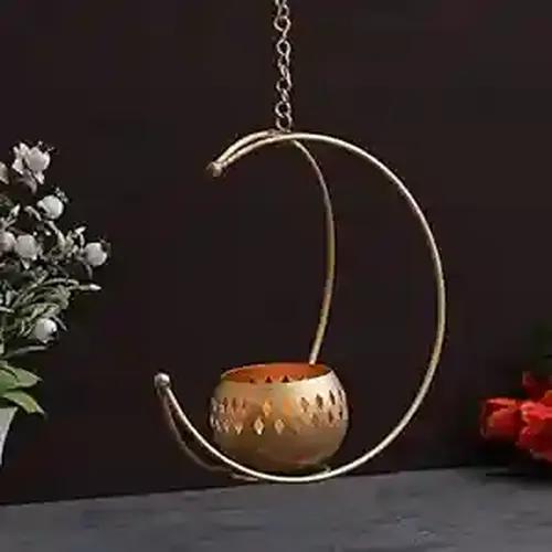 WEBELKART Premium Metal Moon Shape Tealight Holder for Home and Office Decor | Diwali Diya Candle Holder| Decorative Items for Home Living Room (10.5 Inches)