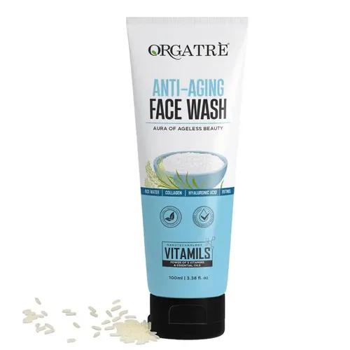 Orgatre Anti Aging Face Wash, 100ml, With Rice Water, Collagen, Hyaluronic Acid, Retinol