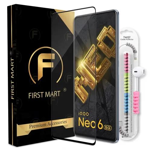 FIRST MART Premium Tempered Glass for iQOO iQOO Neo 6 5G / Neo 6 5G / Neo 9 SE 5G with Edge to Edge Coverage and Cable Protector and Easy Installation Kit, Pack of 1