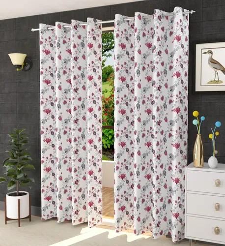 TRANCE HOME LINEN Floral Printed 7 Feet 100% Cotton Door and Window Curtain | Curtains for Living Room Bedroom Office | Semi Room Darkening Parda (Red Wine - Set 2, 7ft Door Curtains)