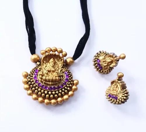 Lakshmi Ethnic Terracotta Neckalce with Matching Earring for Women