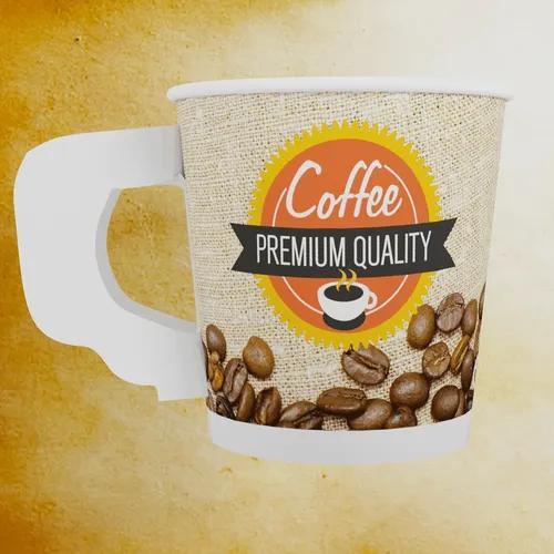 PARICOTT 150ml Handle Cup Coffee Printed with Disposable Paper Cups Hot & Cold Beverage Handle Cup 5 Oz / 150 ml- 100 Pieces