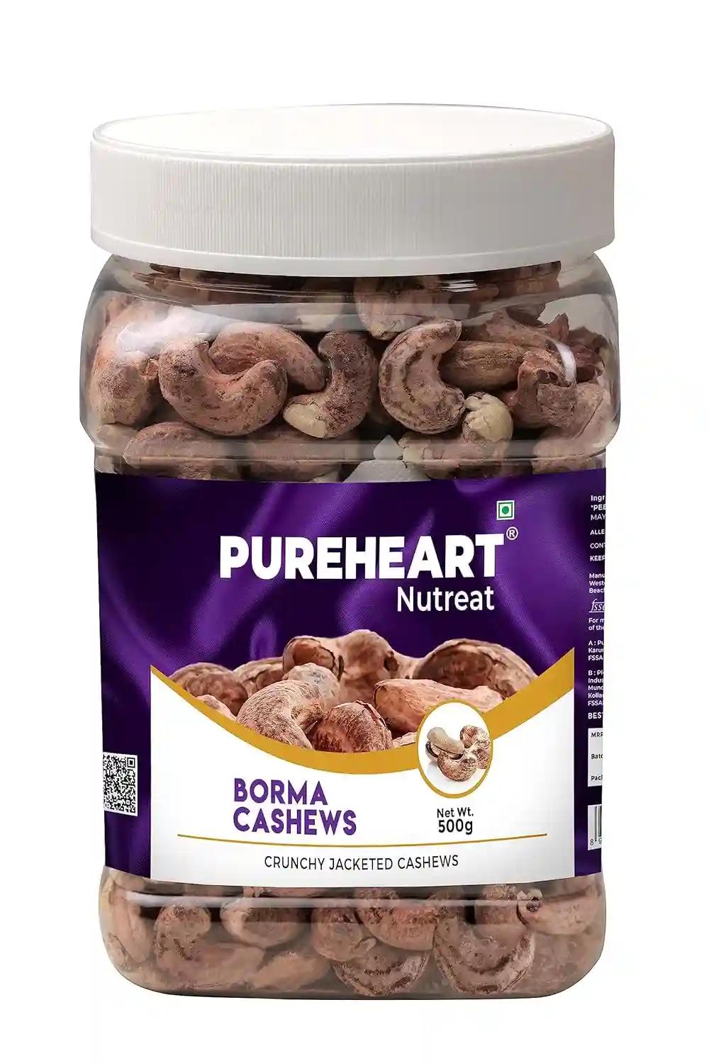 PUREHEART Borma Cashews/Skin Unpeeled Cashews (500 gm) Natural Whole Cashews - Nutty Flavor Cashew Nuts with Skin