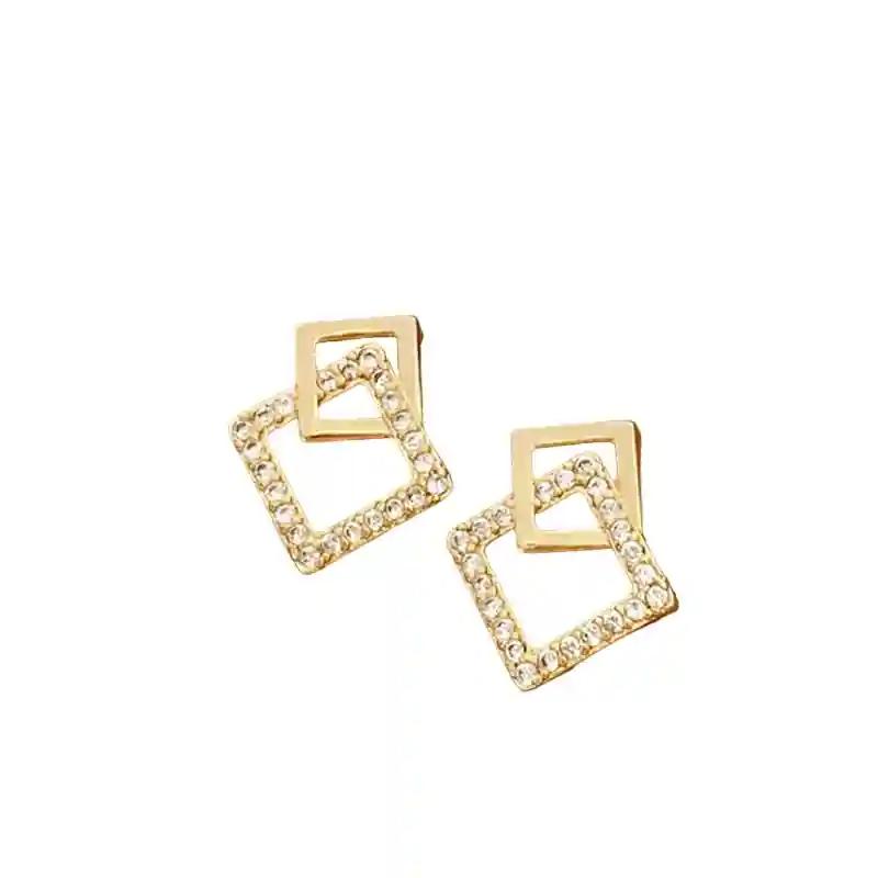 Square Geometric Gold Plated Stud Earring