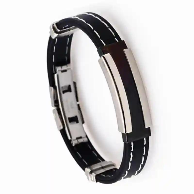 Black Men's Bracelet with Silver Metal