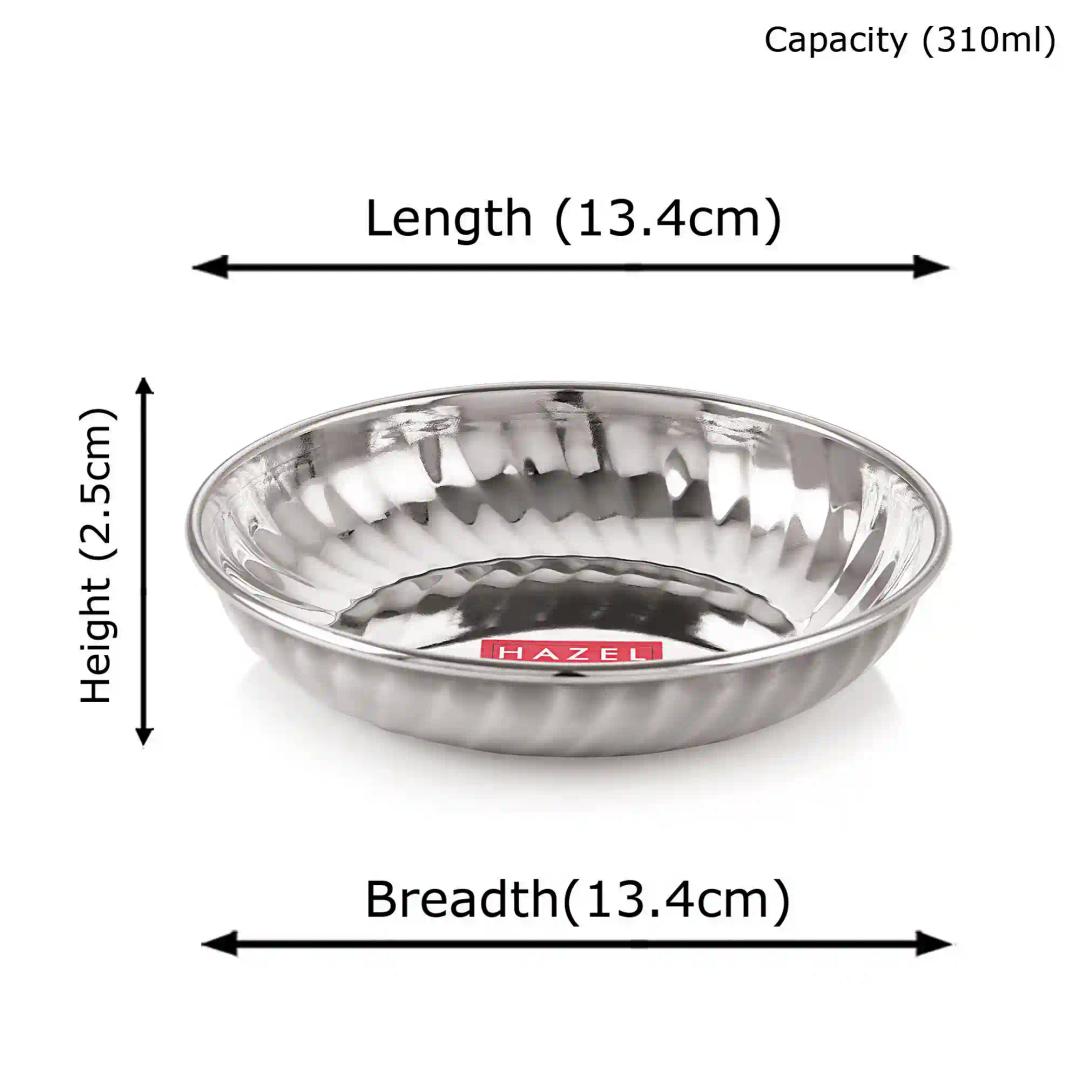 HAZEL Stainless Steel Serving Sweet Dish Dessert Plate, Set of 4, 310 ML Each, Silver