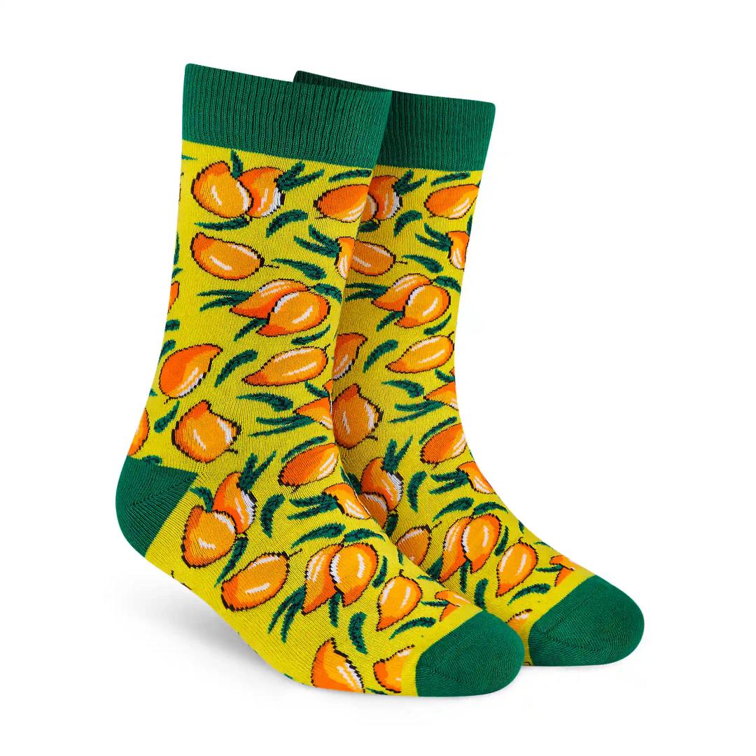 DYNAMOCKS Men's and Women's Combed Cotton Designer Crew Length Socks (Pack of 1) (Multicolour, Free Size)-Crew_Mango_Fruit