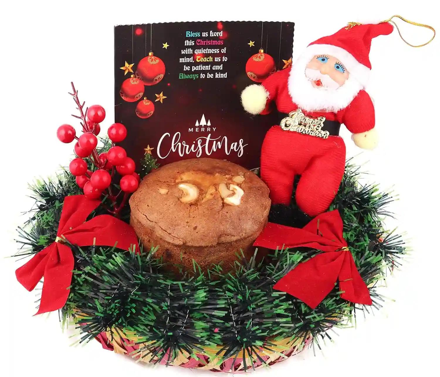 Christmas gift box/Christmas cake gift/Christmas plum cake/Christmas gift hamper-Christmas cake+Santa clause soft toy+Christmas tree decoration+Wreath for door decor+Christmas greeting card