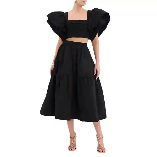 Silk Taffeta Midi Skirt - Ideal for Evening, Wedding, Cocktail, & Formal Occasions-XS