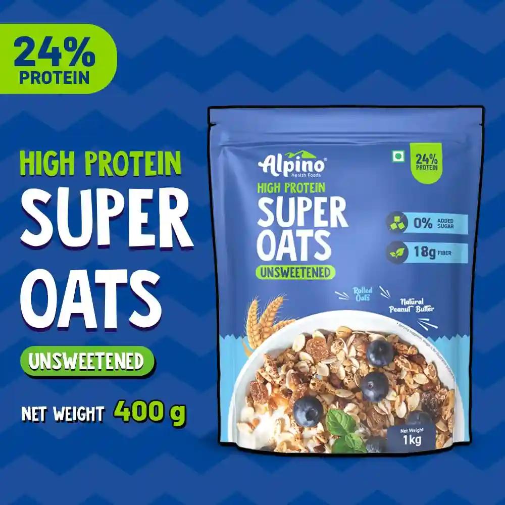 Alpino Health Foods High Protein Super Rolled Oats Unsweetened 1kg - Rolled Oats & Natural Peanut Butter – 24g Protein, No Added Sugar & Salt, Gluten-Free, Vegan – Peanut Butter Coated Oats