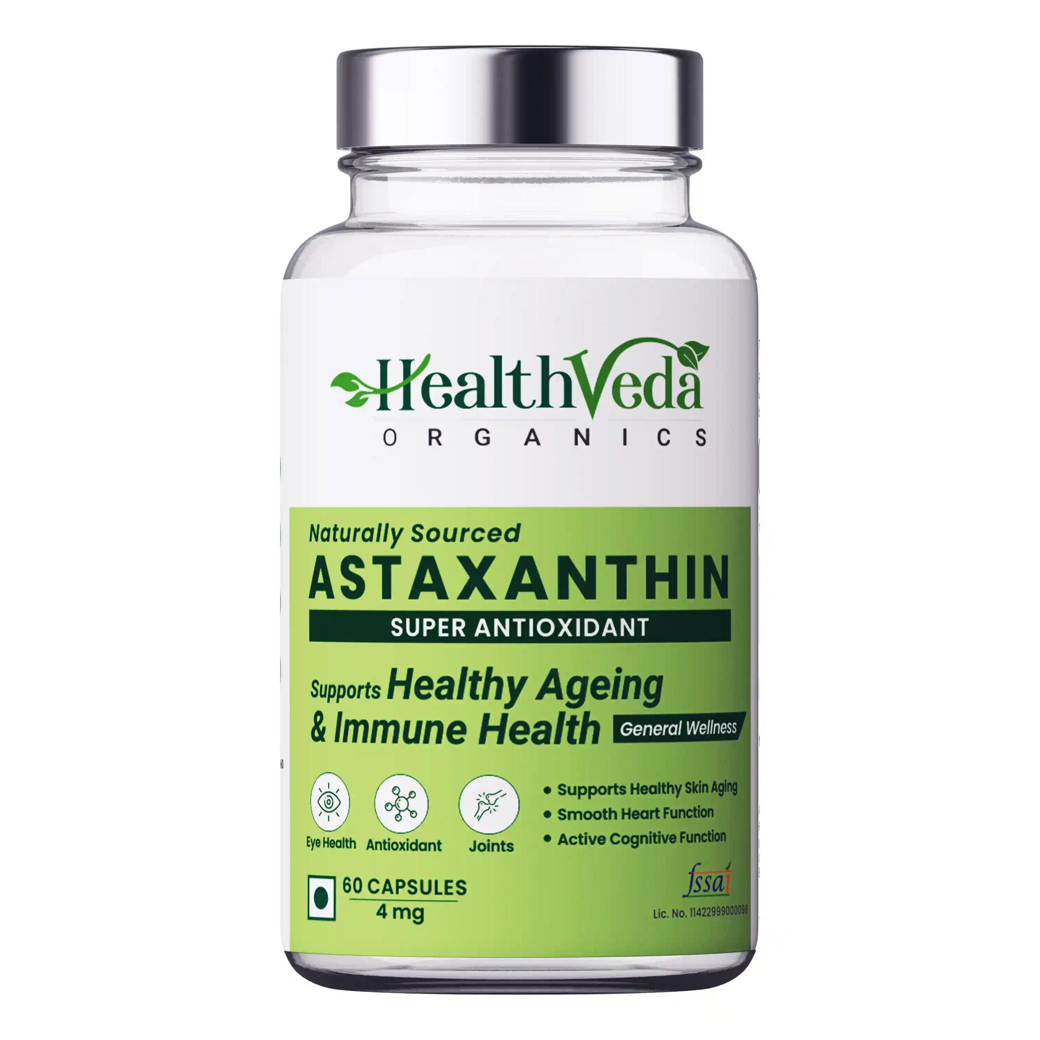 Health Veda Organics Plant Based Astaxanthin Supplements for Eye, Joint & Skin Health, 60 Veg Capsules